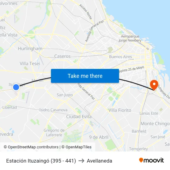 Estación Ituzaingó (395 - 441) to Avellaneda map