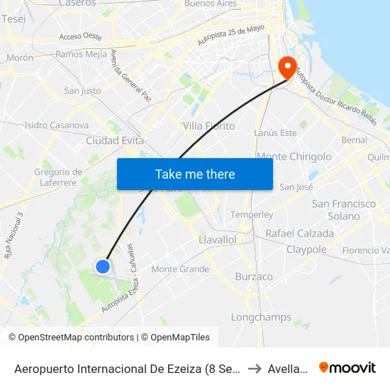 Aeropuerto Internacional De Ezeiza (8 Semirápido - 51) to Avellaneda map