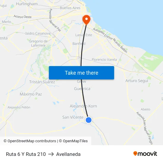 Ruta 6 Y Ruta 210 to Avellaneda map