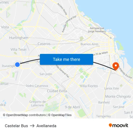 Castelar Bus to Avellaneda map
