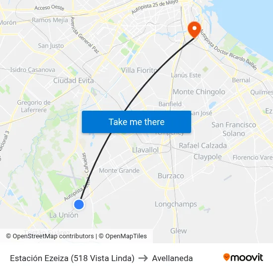 Estación Ezeiza (518 Vista Linda) to Avellaneda map
