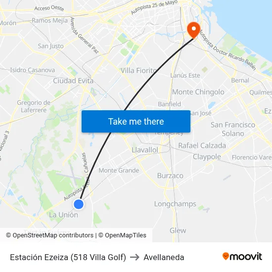 Estación Ezeiza (518 Villa Golf) to Avellaneda map