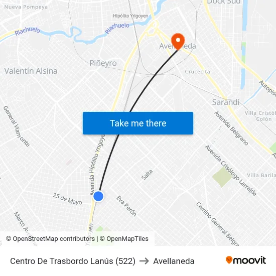 Centro De Trasbordo Lanús (522) to Avellaneda map
