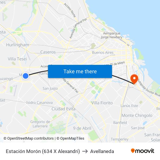 Estación Morón (634 X Alexandri) to Avellaneda map