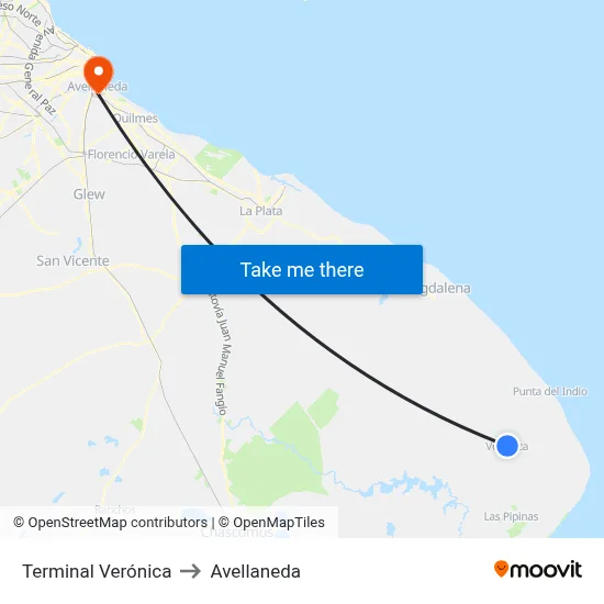 Terminal Verónica to Avellaneda map