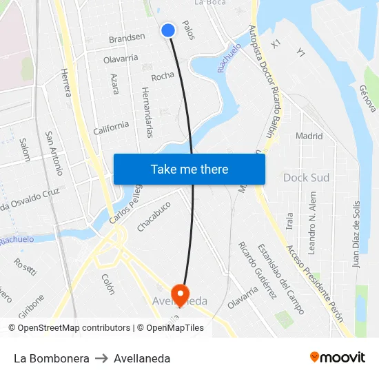 La Bombonera to Avellaneda map