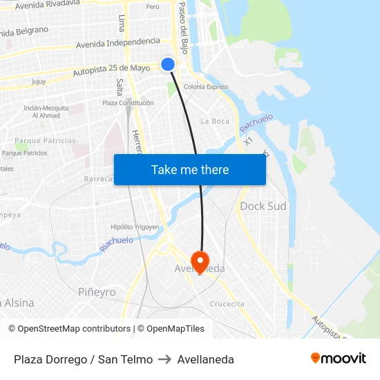 Plaza Dorrego / San Telmo to Avellaneda map