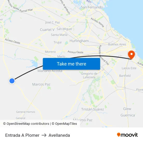 Entrada A Plomer to Avellaneda map