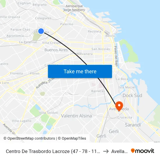 Centro De Trasbordo Lacroze (47 - 78 - 111 - 119 - 123 - 127) to Avellaneda map