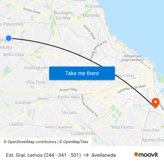 Est. Gral. Lemos (244 - 341 - 501) to Avellaneda map
