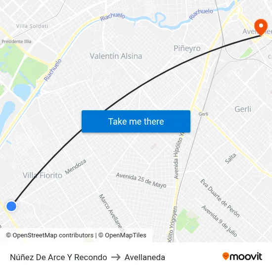 Núñez De Arce Y Recondo to Avellaneda map
