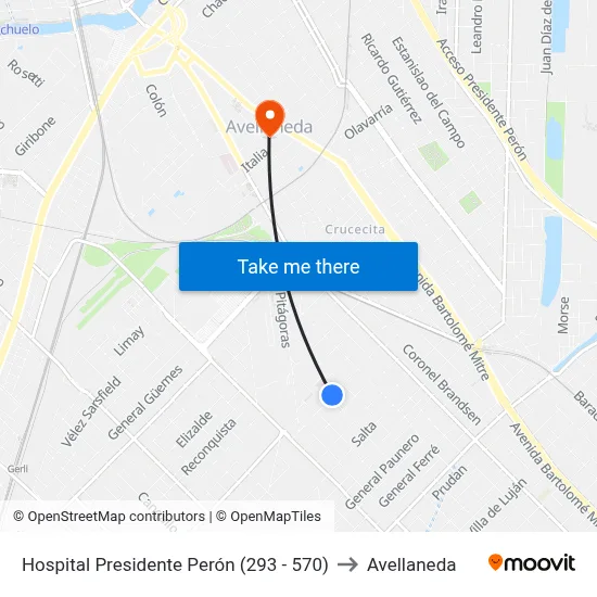 Hospital Presidente Perón (293 - 570) to Avellaneda map
