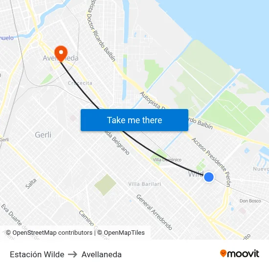 Estación Wilde to Avellaneda map