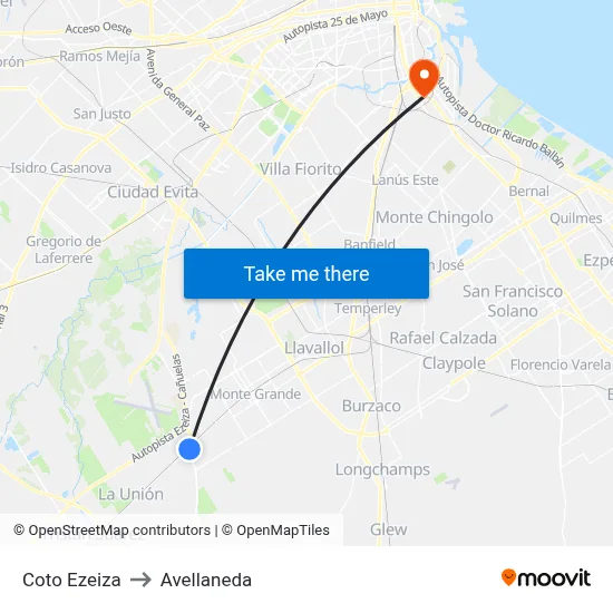 Coto Ezeiza to Avellaneda map