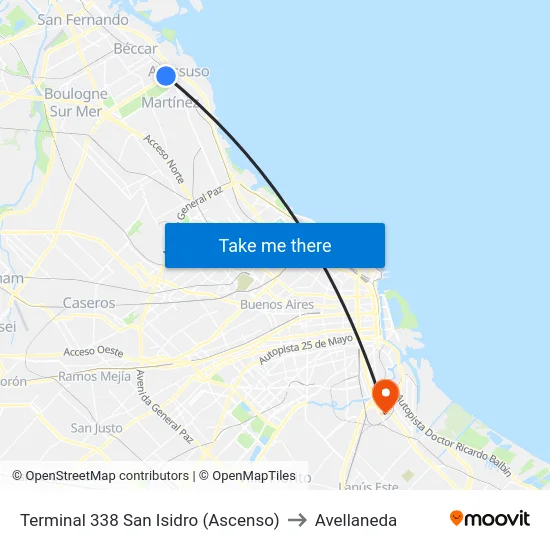 Terminal 338 San Isidro (Ascenso) to Avellaneda map
