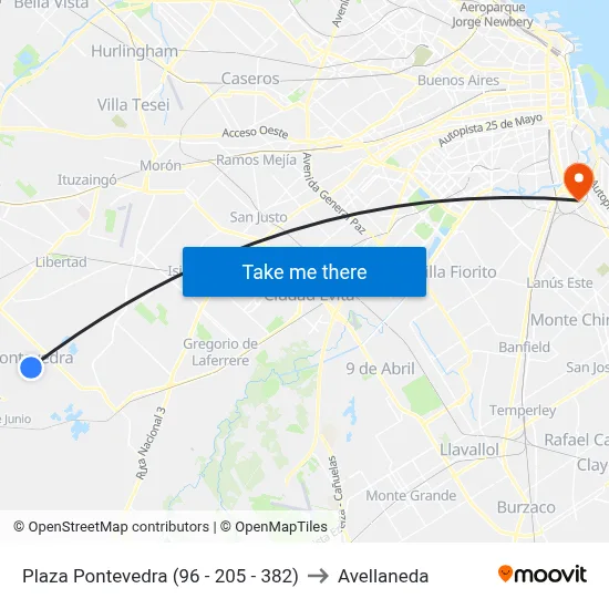 Plaza Pontevedra (96 - 205 - 382) to Avellaneda map