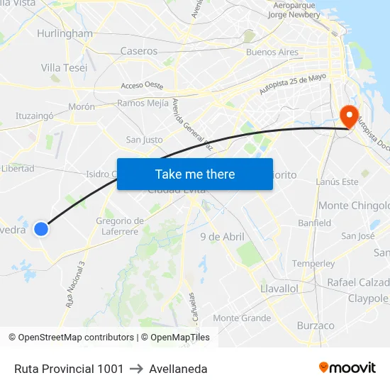Ruta Provincial 1001 to Avellaneda map