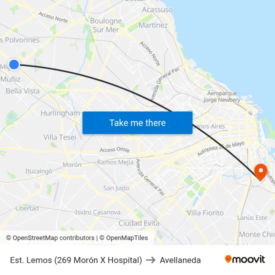 Est. Lemos (269 Morón X Hospital) to Avellaneda map