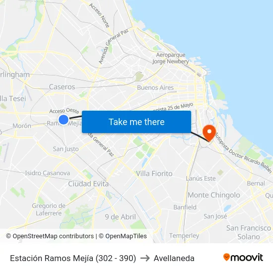 Estación Ramos Mejía (302 - 390) to Avellaneda map