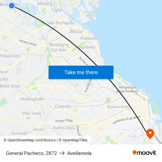 General Pacheco, 2872 to Avellaneda map