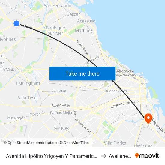 Avenida Hipólito Yrigoyen Y Panamericana to Avellaneda map
