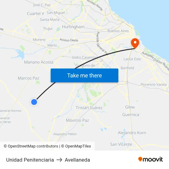 Unidad Penitenciaria to Avellaneda map