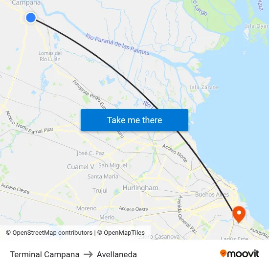 Terminal Campana to Avellaneda map