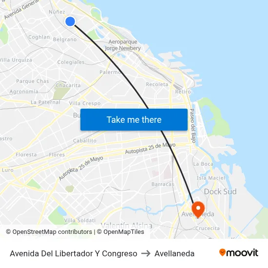 Avenida Del Libertador Y Congreso to Avellaneda map