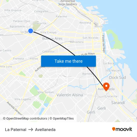 La Paternal to Avellaneda map