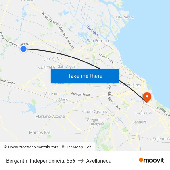 Bergantin Independencia, 556 to Avellaneda map