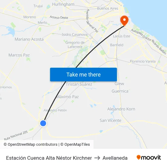 Estación Cuenca Alta Néstor Kirchner to Avellaneda map