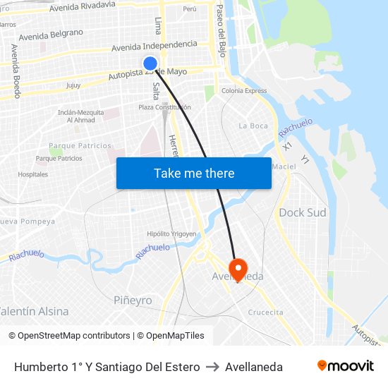 Humberto 1° Y Santiago Del Estero to Avellaneda map