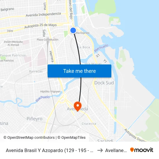 Avenida Brasil Y Azopardo (129 - 195 - 197) to Avellaneda map