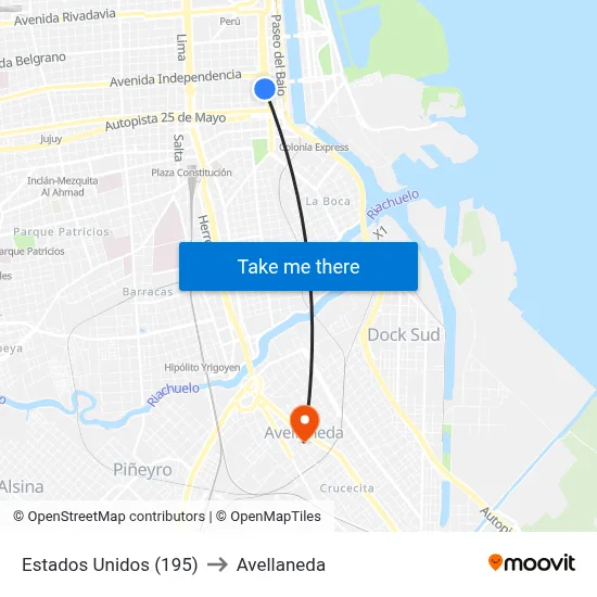 Estados Unidos (195) to Avellaneda map