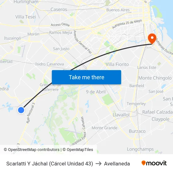 Scarlatti Y Jáchal (Cárcel Unidad 43) to Avellaneda map