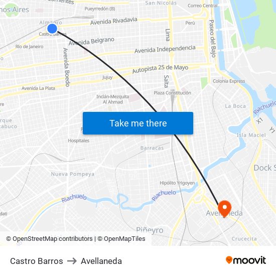 Castro Barros to Avellaneda map