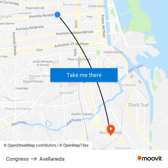Congreso to Avellaneda map