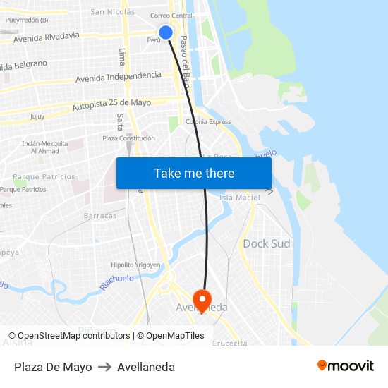Plaza De Mayo to Avellaneda map