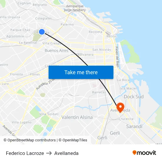 Federico Lacroze to Avellaneda map