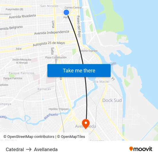 Catedral to Avellaneda map