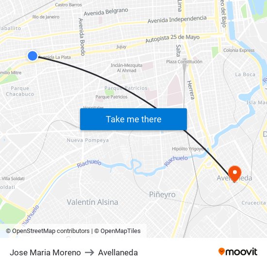 Jose Maria Moreno to Avellaneda map