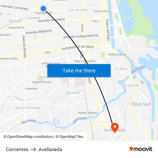 Corrientes to Avellaneda map