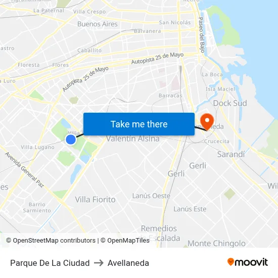 Parque De La Ciudad to Avellaneda map