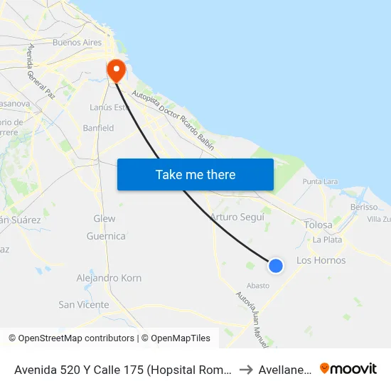 Avenida 520 Y Calle 175 (Hopsital Romero) to Avellaneda map
