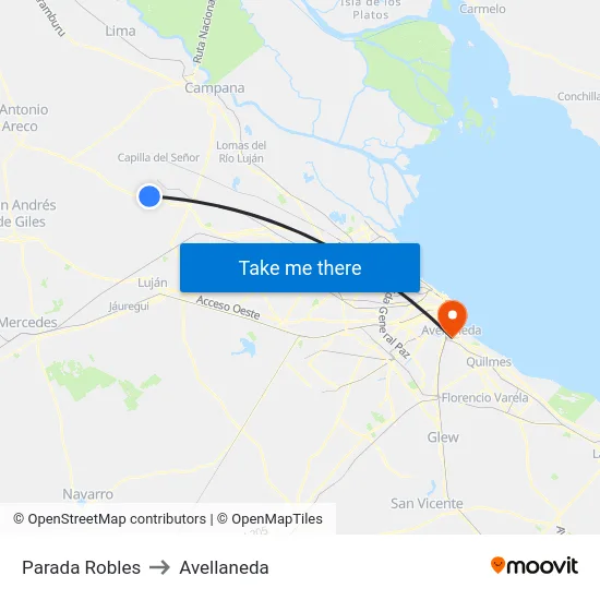 Parada Robles to Avellaneda map