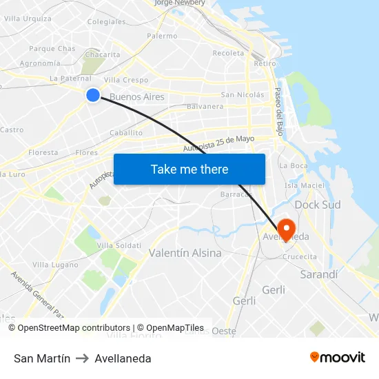 San Martín to Avellaneda map