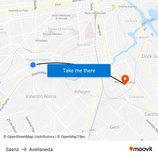 Sáenz to Avellaneda map