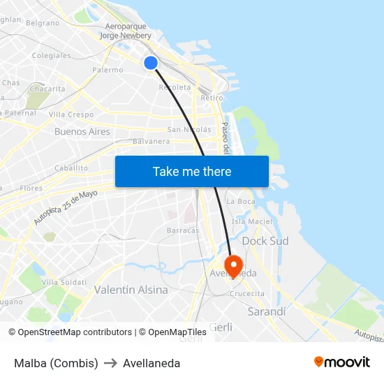 Malba (Combis) to Avellaneda map