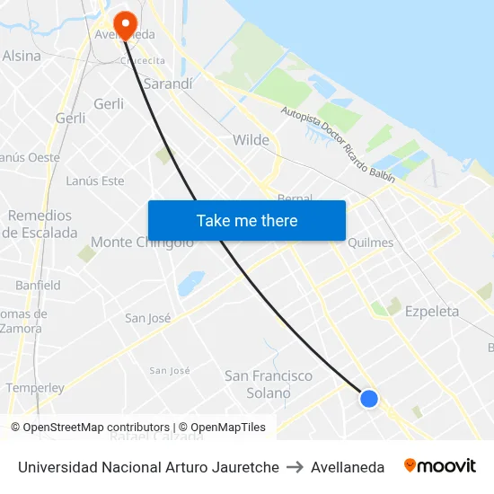 Universidad Nacional Arturo Jauretche to Avellaneda map