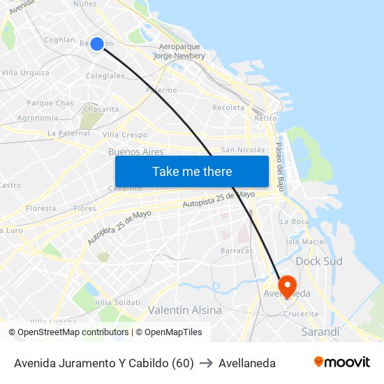 Avenida Juramento Y Cabildo (60) to Avellaneda map